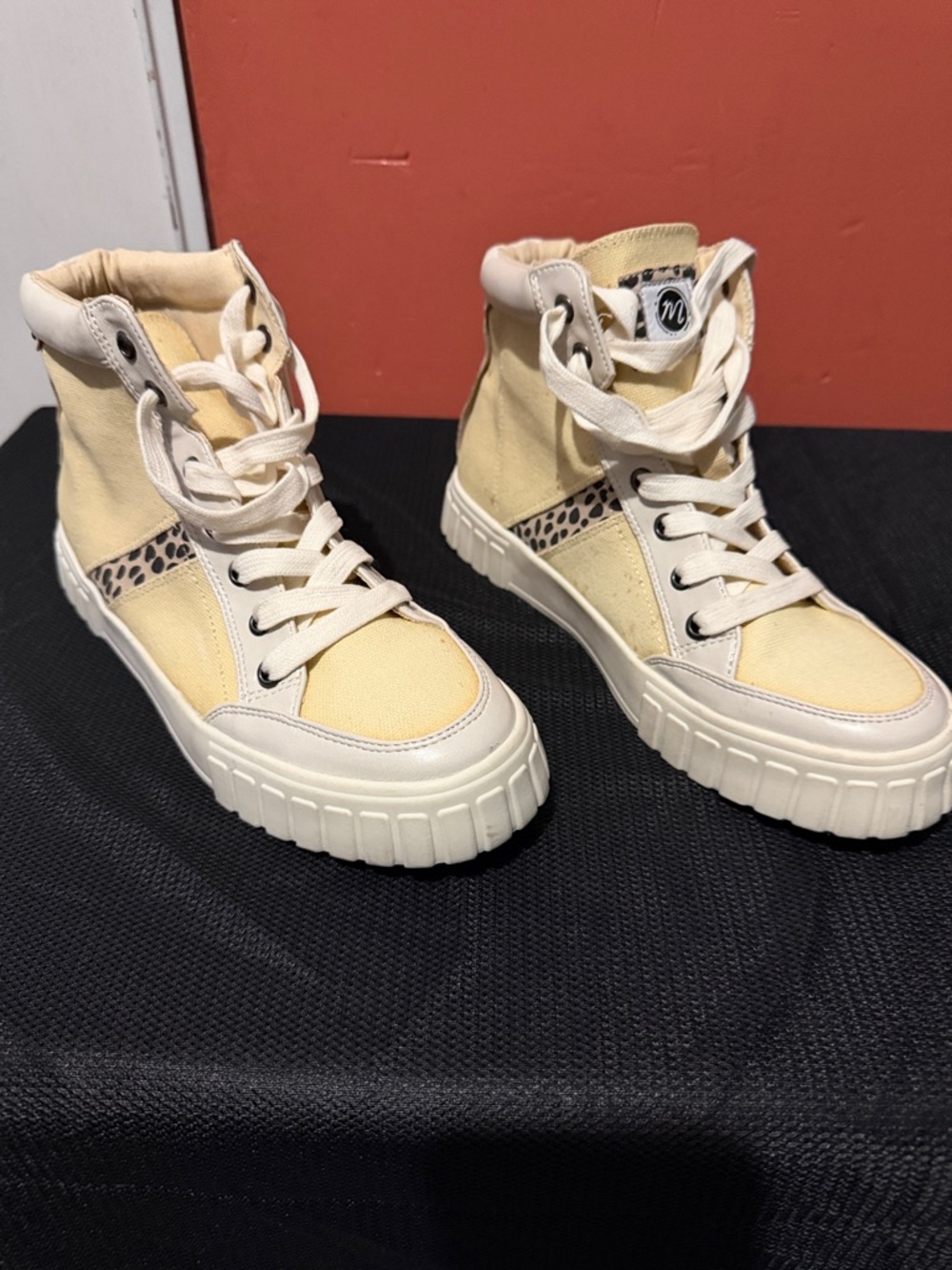 Coconuts by Matisse Cream and Yellow High-Top Sneakers with Leopard Trim